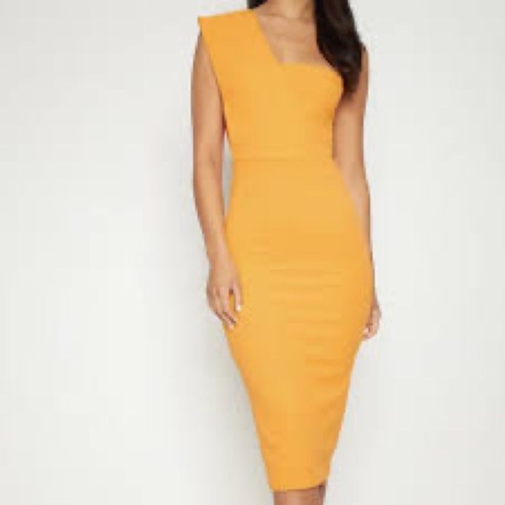 PRETTY little Thing One shoulder midi dress- Orange - Picture 3 of 4